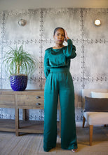 Load image into Gallery viewer, Puff Sleeve Satin Jumpsuit (Emerald)
