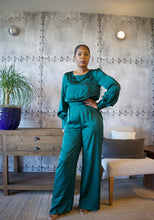 Load image into Gallery viewer, Puff Sleeve Satin Jumpsuit (Emerald)
