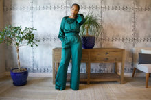 Load image into Gallery viewer, Puff Sleeve Satin Jumpsuit (Emerald)
