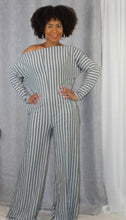 Load image into Gallery viewer, Stripe Printed Off-shoulder Jumpsuit with Pockets
