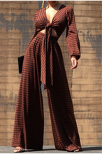 Load image into Gallery viewer, Stripe Printed Knit Jumpsuit with Tie Detail
