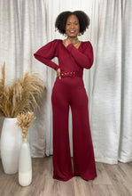 Load image into Gallery viewer, V-Neck Venetian Jumpsuit with Belt (Red)

