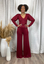 Load image into Gallery viewer, V-Neck Venetian Jumpsuit with Belt (Red)
