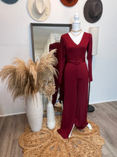 Load image into Gallery viewer, V-Neck Venetian Jumpsuit with Belt (Red)
