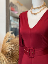 Load image into Gallery viewer, V-Neck Venetian Jumpsuit with Belt (Red)
